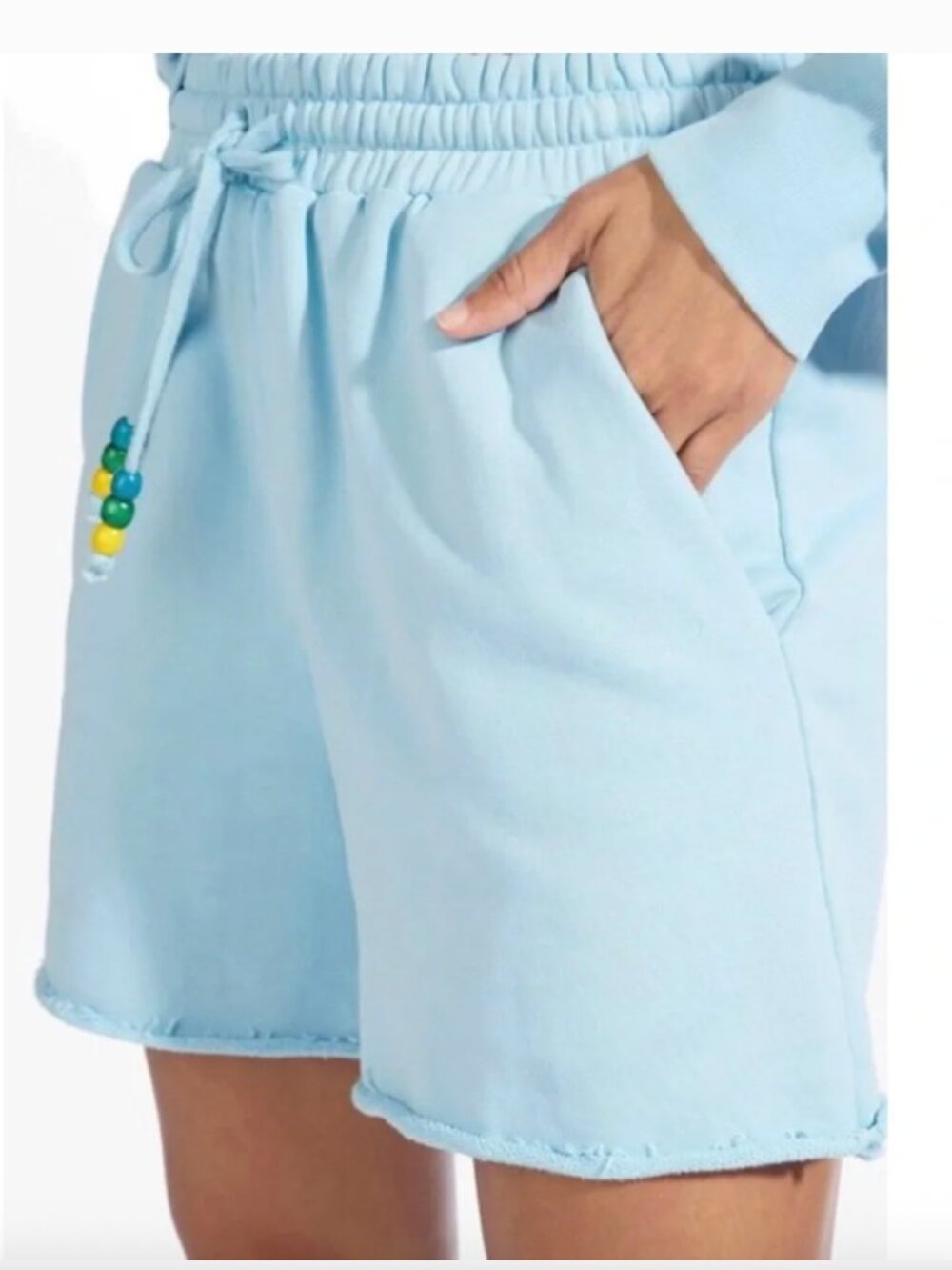 STAUD Drawstring Sweat Shorts Evil Eye- Light Blue